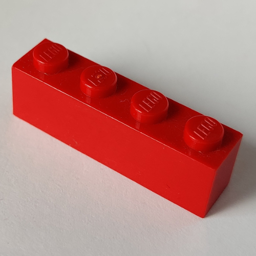 Lego Brick 1 x 4 with Bottom Tubes, Lowered Center Cross Support / Red