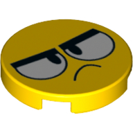 Lego Tile Round 2 x 2 with Frowning Face, Thick Eyebrows Print / Yellow