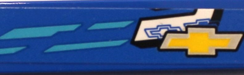 Lego Tile 1 x 4 with Medium Azure Stripes and Yellow and Silver Chevrolet Logo Pattern Model Left Side (Sticker) - Set 75891