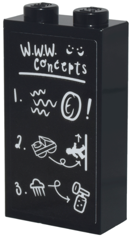 Lego Brick 1 x 2 x 3 with White 'W.W.W. Concepts' Smiley Faces, and Numbered List '1. 2. 3.' Pattern (Sticker) - Set 76437