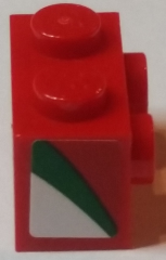 Lego Brick, Modified 1 x 2 with Studs on 1 Side with Red, Green, and White Pattern Model Right Side (Sticker) - Set 75908