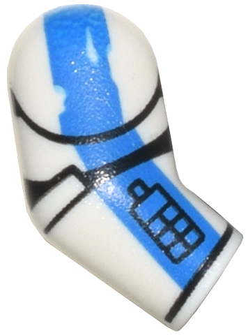 Lego Arm, Right with Armor Panels and Worn Blue Stripe Pattern / White