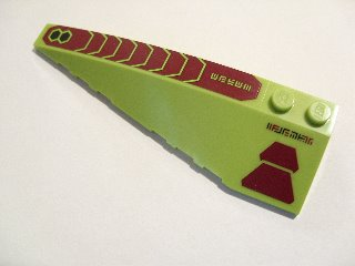 Lego Wedge 10 x 3 Left with Dark Red Trapezoids, Black Hexagonals and Alien Characters Pattern (Stickers) - Set 70703 / Lime