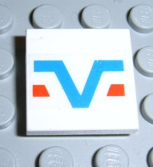 Lego Tile 2 x 2 with Blue -V- and Red Lines Pattern (Sticker) - Set 6346