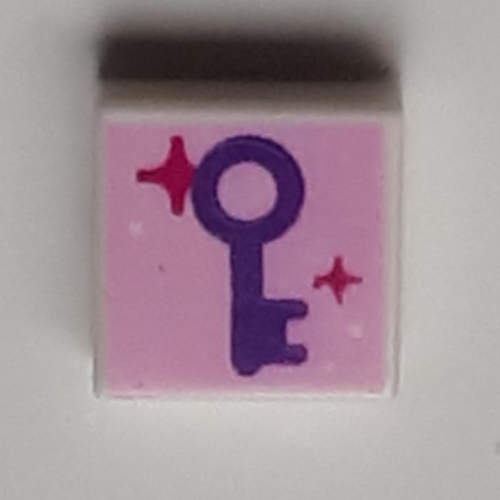 Lego Tile 1 x 1 with Dark Purple Key, Magenta Stars, Bright Pink Background Print