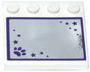 Lego Tile, Modified 4 x 4 with Studs on Edge with Mirror with Dark Purple Paw Print and Stars on Mirrored Background Pattern (Sticker) - Set 41114