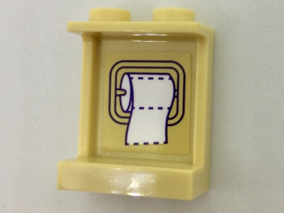 Lego Panel 1 x 2 x 2 with Side Supports - Hollow Studs with Toilet Paper Roll on Inside Pattern (Sticker) - Set 41313 / Tan
