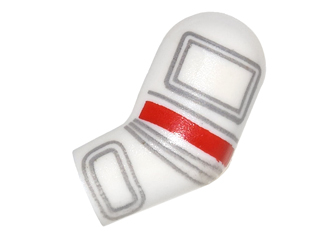 Lego Arm, Left with Astronaut Spacesuit Panels, Red Stripe and 4 Light Bluish Gray Lines Pattern / White