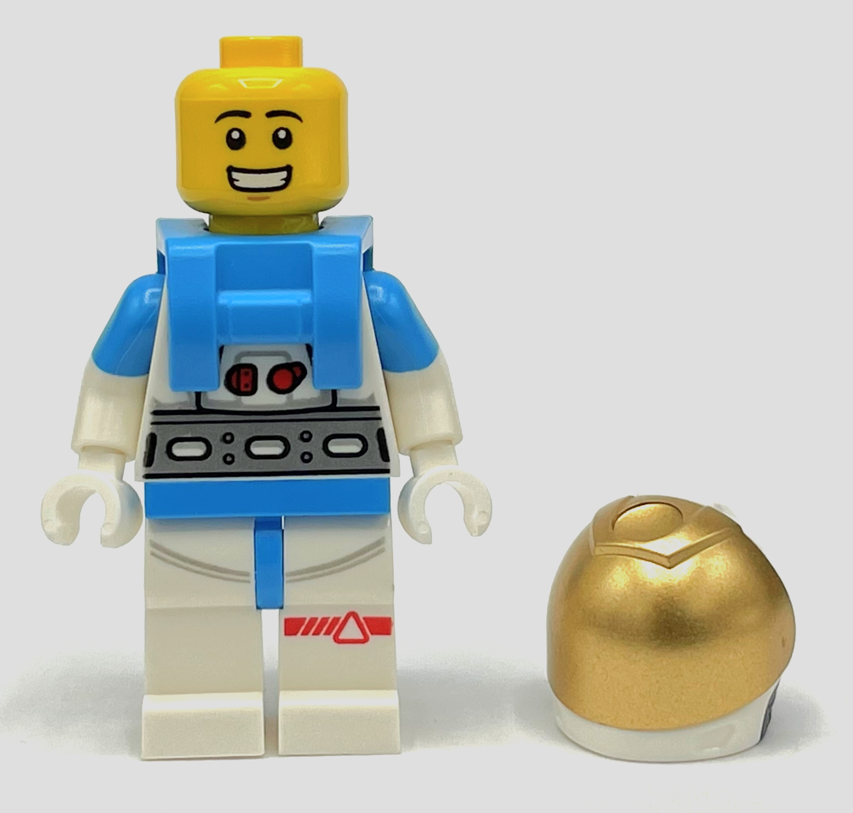 Lego Astronaut, Male, White Spacesuit, Dark Azure Backpack, Gold Visor