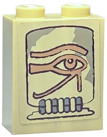 Lego Brick 1 x 2 x 2 with Inside Stud Holder with Eye of Horus Pattern (Sticker) - Set 7327 / Tan