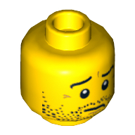 Lego Minifig Head Hero, Beard Stubble, Wrinkles and Worried Look Print [Hollow Stud] / Yellow