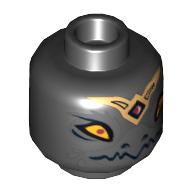 Lego Minifig Head Rawzom, Dual Sided, Raven with Beak and Gold Crown, Wide Eyes / Narrow Eyes Print [Hollow Stud] / Black