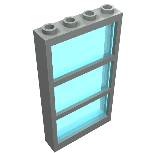 Lego Window 1 x 4 x 6 Frame with 3 Panes, Fixed Glass with NO GLASS / Light Gray