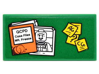 Lego Tile 2 x 4 with Orange Case File with 'GCPD Case Files MR. Freeze', Mugshot and Yellow Notes Pattern (Sticker) - Set 76052