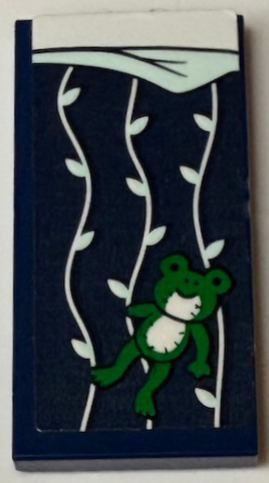 Lego Tile 2 x 4 with Blanket with Green Frog Plush Toy, Light Aqua Vines and Folded Corner, White Bedsheet Pattern (Sticker) - Set 41730