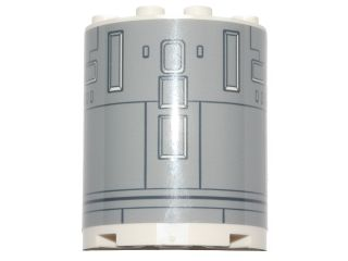 Lego Cylinder Half 2 x 4 x 4 with Dark Bluish Gray Mechanical Rectangles on Light Bluish Gray Background Pattern (Sticker) - Set 75172 / White