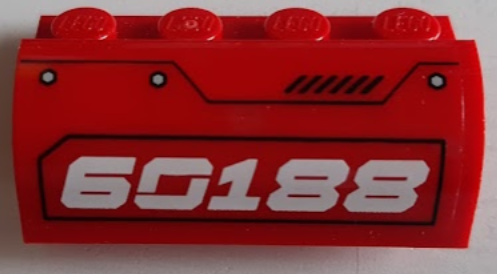 Lego Slope, Curved 2 x 4 x 1 1/3 with 4 Recessed Studs with White '60188' Pattern Model Right Side (Sticker) - Set 60188