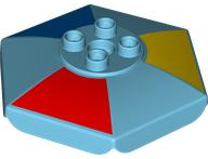 Lego Duplo Umbrella Top with Pin Hole with Radiating Red, Blue and Yellow Stripes Pattern / Medium Azure