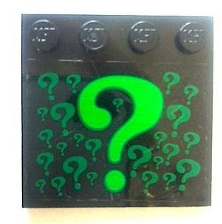 Lego Tile, Modified 4 x 4 with Studs on Edge with Bright Green Question Marks (Riddler Logo) Pattern (Sticker) - Set 7785