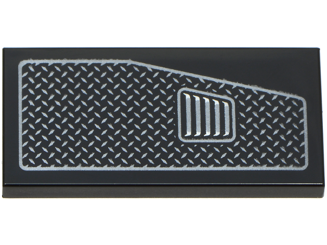 Lego Tile 2 x 4 with Dark Silver and Silver Tread Plate and Air Vent Pattern Model Left Side