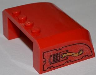 Lego Windscreen 5 x 6 x 2 Curved Top Canopy with 4 Studs with Plate with Rivets, Grille and Pipe Pattern on Both Sides (Stickers) - Set 6860 / Red