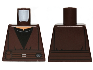 Lego Torso SW Jedi Robe, Belt and Black Open-Neck Shirt Pattern (SW Even Piell) / Dark Brown