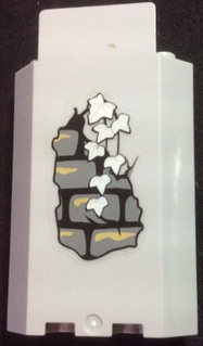 Lego Panel 3 x 3 x 6 Corner Wall without Bottom Indentations with Bricks and 7 White Ivy Leaves, Glow in the Dark Pattern (Sticker) - Set 9468 / Light Bluish Gray