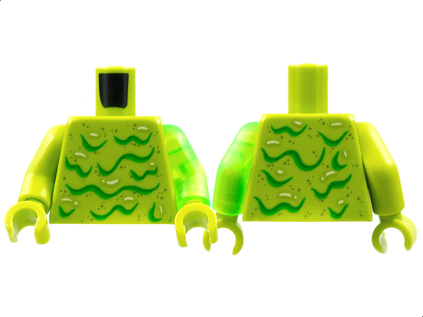 Lego Torso Silver Speckles, Bright Green Wavy Lines Pattern / Trans-Bright Green Arm Left / Lime Arm Right / Lime Hands