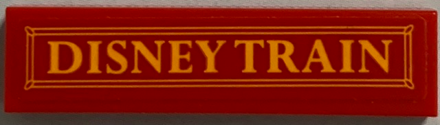 Lego Tile 1 x 4 with Yellow 'DISNEY TRAIN' on Red Background Pattern (Sticker) - Set 71044
