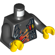 Lego Torso Vest and Tools / Skull and Flames on Back Print, Black Arms, Yellow Hands / Black