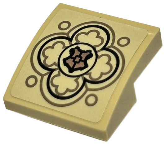 Lego Slope, Curved 2 x 2 x 2/3 with Dark Tan and Black Ornate with Copper Shield Pattern (Sticker) - Set 76415
