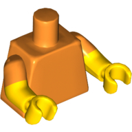Lego Torso, Dual Molded Arms with Orange Sleeves Pattern, Yellow Arms and Hands / Orange