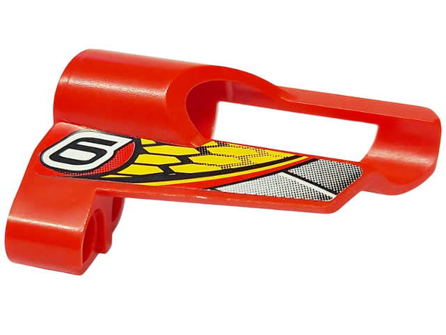 Lego Technic, Panel Fairing # 5 Small Short, Large Hole, Side A with Silver Gradient Stripe, Black Number 6 and Honeycomb on Yellow Background Pattern (Sticker) - Set 8363