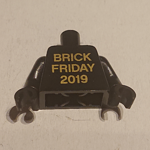 Lego Torso, 'Brick Friday 2019' in Gold Print, Black Arms and Hands