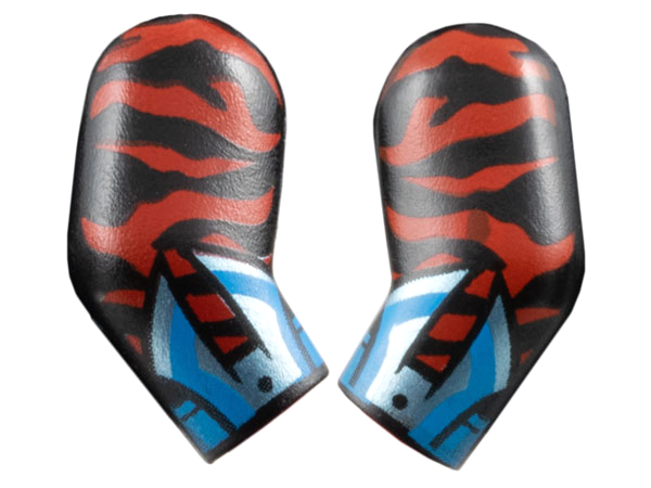 Lego Arm, (Matching Left and Right) Pair with Red Animal Stripes, Metallic Light Blue and Dark Azure Gauntlets Pattern / Black