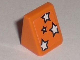 Lego Slope 30 1 x 1 x 2/3 with White Stars with Black Outlines Pattern Model Right Side (Sticker) - Set 8193 / Orange