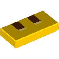 Lego Tile 1 x 2 with Pixelated Reddish Brown Nostrils print / Yellow