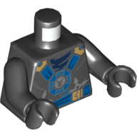 Lego Torso Robes with Blue Harness, Dark Blue Undershirt, Shuriken in Belt Print, Black Arms and Hands / Black