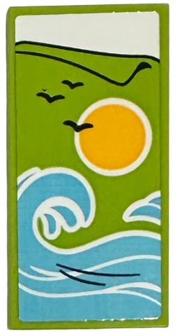 Lego Tile 2 x 4 with Blanket with Medium Azure Waves, Bright Light Orange Sun, Dark Blue Birds and White Bedsheet Pattern (Sticker) - Set 41735