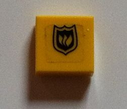 Lego Tile 1 x 1 with Black Fire Logo Badge Pattern (Sticker) - Set 7240 / Yellow