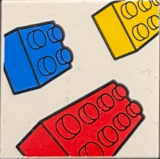 Lego Tile 2 x 2 with Blue, Red and Yellow Bricks Pattern / White