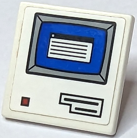 Lego Road Sign 2 x 2 Square with Open O Clip with Computer Screen, Open Window on Blue Background and Light Bluish Gray Border, Floppy Disk Drive Slots and Red Power Button Pattern (Sticker) - Set 76108
