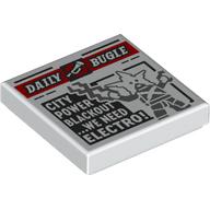 Lego Tile 2 x 2 with Newspaper Daily Bugle 'CITY POWER BLACKOUT WE NEED ELECTRO!' Print