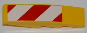 Lego Slope, Curved 4 x 1 with Large Red and White Danger Stripes Pattern (Small Red Corners) Model Left Side (Sticker) - Set 7746 / Yellow
