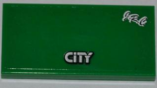 Lego Tile 2 x 4 with 'CITY' and 'J.R.C' Pattern (Sticker) - Set 4203 / Green