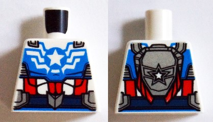 Lego Torso Super Hero Suit with Red and White Belt, Light Bluish Gray Armor, and White Star Pattern (SDCC Captain America) / White