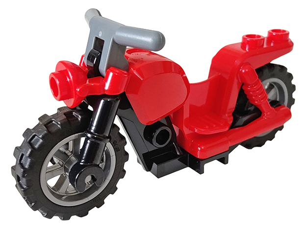 Lego Motorcycle Cruiser with Black Frame, Flat Silver Wheels, and Dark Bluish Gray Handlebars