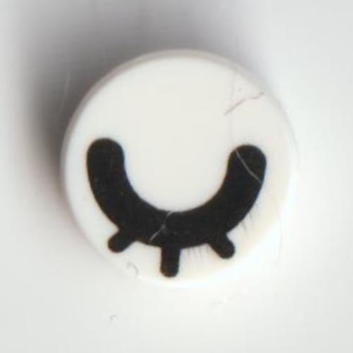 Lego Tile Round 1 x 1 with Black Closed Eye / Eyelash Print / White
