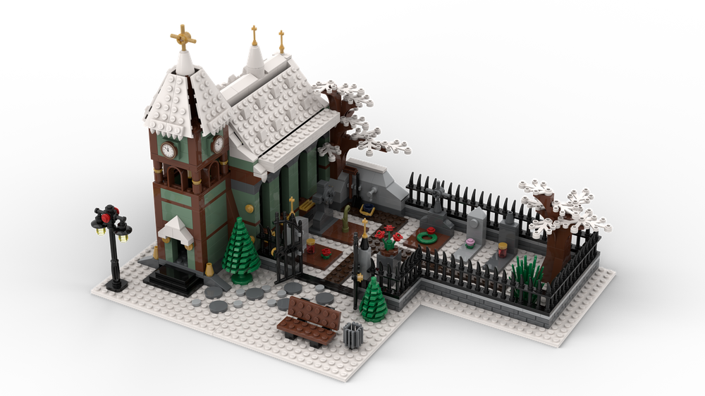 Lego Winter Village Church with Graveyard
