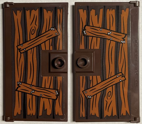 Lego Door 1 x 4 x 6 with Stud Handle with Reddish Brown Wooden Boards and Silver Nails Pattern on Both Sides (Stickers) - Set 76407